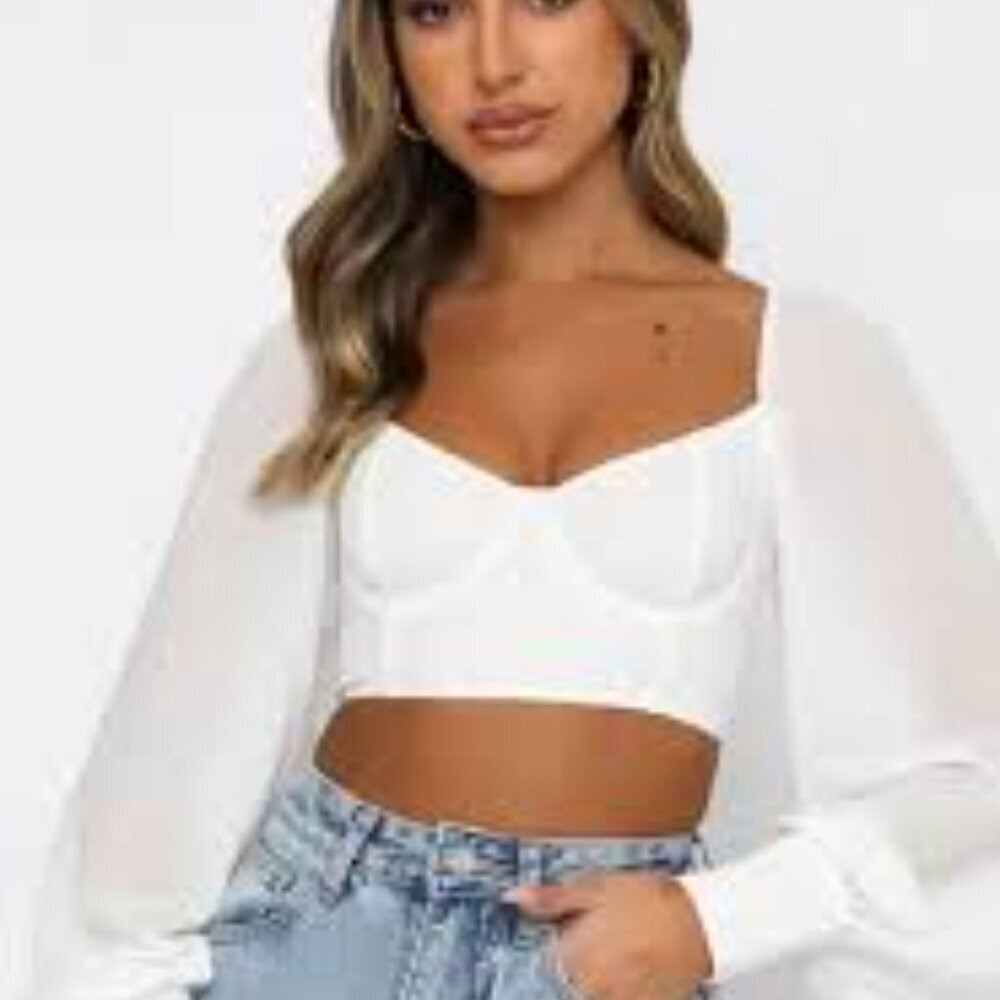 White Fox Social Seduction Bustier Sheer Top White Extra Small